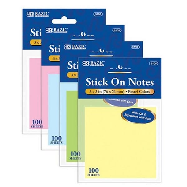Bazic Products Bazic 100 Ct. 3-inch X 3-inch Stick On Note, 24PK 5105 - main